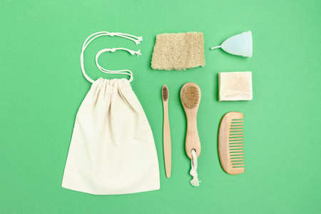 Layout of zero waste accessories for personal hygiene. Plastic free concept.の写真素材