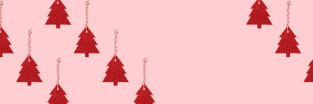 Frame made of red glittering New Year decorations pattern on a pink pastel background. Festive composition.の写真素材