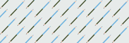 Banner with color pencils pattern on a blue pastel background. Creative concept.の写真素材