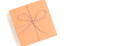 Banner with gift box on a white background with copyspace.
