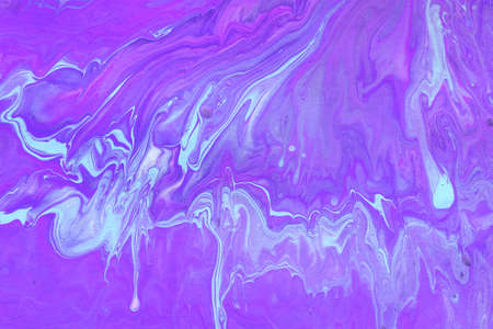 Acrylic texture made in fluid pour technique. Background in violet and blue neon colors.