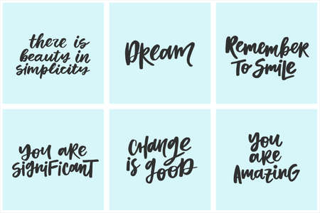 Set of handwritten quotes about positive thinking. Collection of creative calligraphy for t-shirts, mugs, etc.のイラスト素材