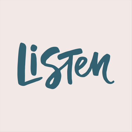 Listen - handwritten with a paintbrush word. Modern calligraphy illustration for posters, cards, t-shirts, etc.のイラスト素材
