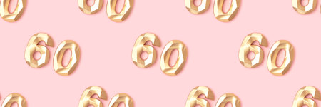 Banner with pattern made of golden number 60 on a pink background.の写真素材