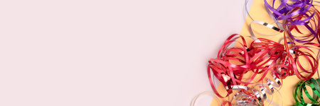 Banner with ribbons on a gray background. Selective focus.の写真素材