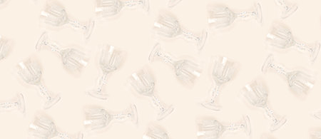 Banner with pattern made of crystal glasses on a beige background. Creative layout.