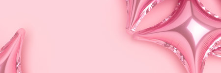 Banner with inflatable star balloons on a pink background. Selective focus.の写真素材