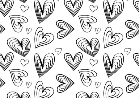 flat heart pattern in black and whiteのイラスト素材