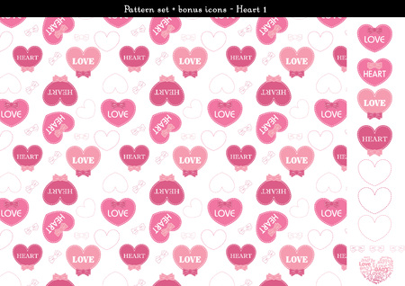 Pattern set of pink heart background with bonus icons - 1のイラスト素材