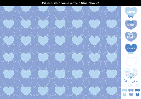 Pattern set of blue heart background with bonus icons - 7のイラスト素材