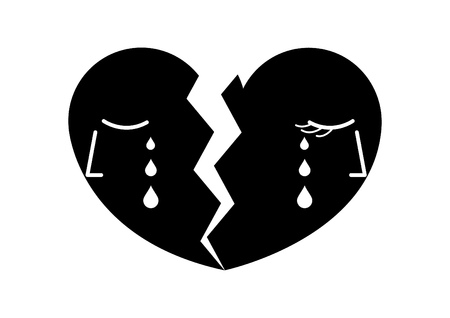 Broken heart flat heart icon in blackのイラスト素材