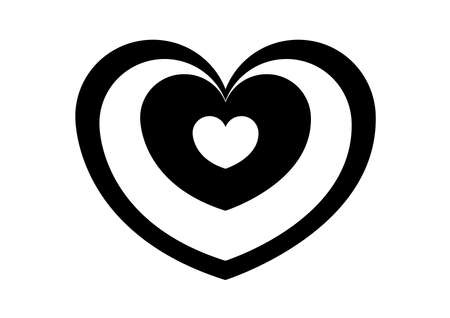 Simple heart icon. A heart within hearts. Combination of black and white heartのイラスト素材