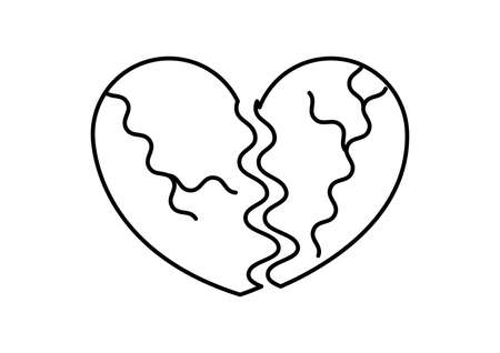 Broken heart with crackling allover the heart. Breaking in two. Description of divorce or separation.のイラスト素材