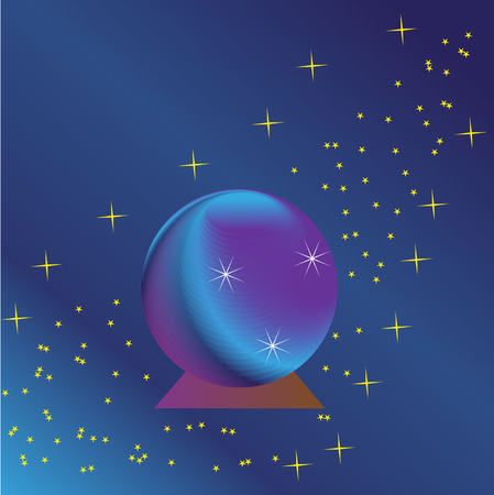 magic ball on a purple-blue background with starsのイラスト素材