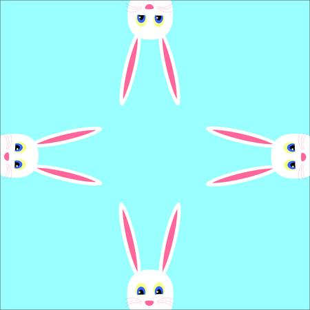 rabbits on a blue background, located on the edges of the cardsのイラスト素材