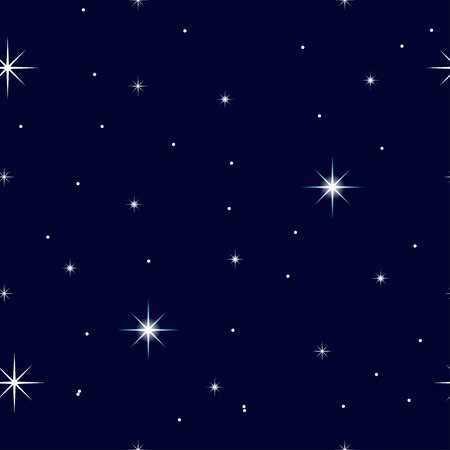 Celestial seamless background with sparkling stars glittering on a dark blue sky in the nightのイラスト素材