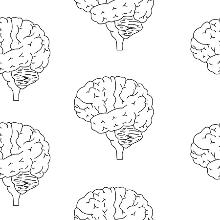 Human brain sketch style seamless pattern illustration, isolated on white backgroundのイラスト素材