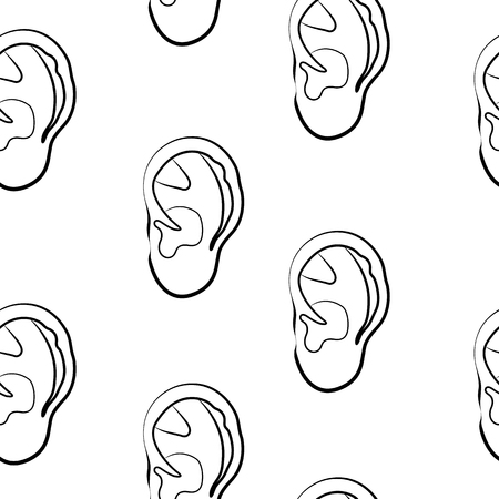 sketch of human ear on white background, isolated. Seamless pattern.のイラスト素材
