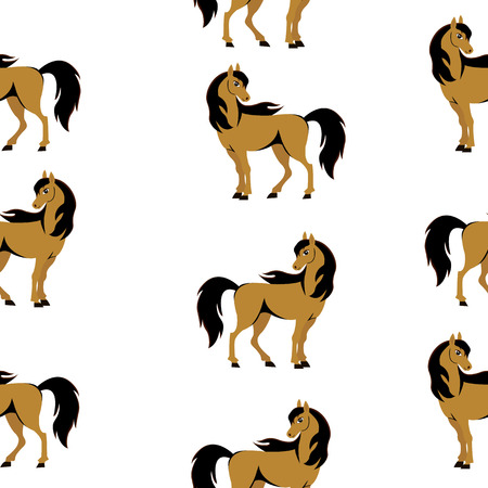 Seamless texture auburn horses stallions  illustration, isolated on white backgroundのイラスト素材