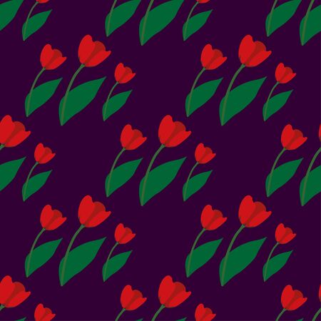 seamless pattern with red tulips on purple backgroundのイラスト素材