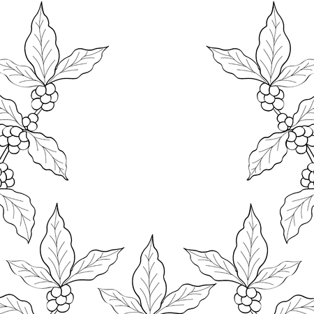 coffee leaf, bean hand drawn template,  sketch illustration, frameのイラスト素材