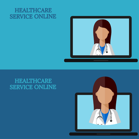 Horizontal medical banners, telemedicine 1-3 iconのイラスト素材