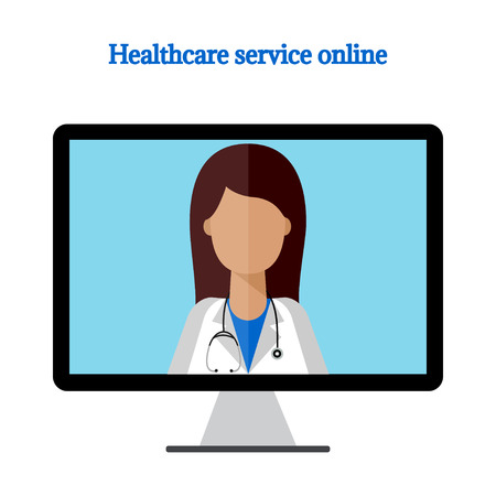 Woman doctor on computer monitor iconのイラスト素材