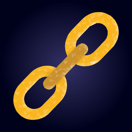 Block chain link in blue background. golden sign design. Hyperlink security business network concept in golden sign. Low-poly wireframe conceptのイラスト素材