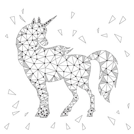Abstract mash line and point unicorn. Internet technology icon triangle polygonal network concept. Unicorn low poly design with connecting dots. のイラスト素材