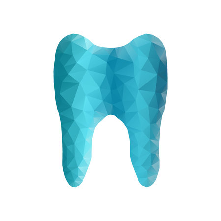 Polygonal tooth abstract illustration, isolated on white background. Dental and orthodontics medical concept. Low poly wireframe design, geometry triangle, linesのイラスト素材