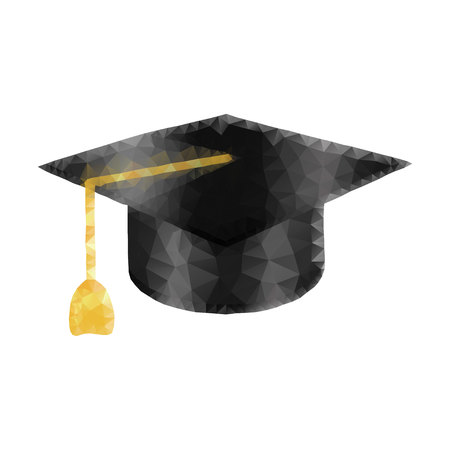 Polygonal graduation cap, isolated on white background. Business concept. Low poly design. Thin line polygon concept.のイラスト素材
