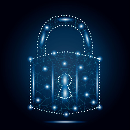 Cyber padlock, polygon, blue, starsのイラスト素材