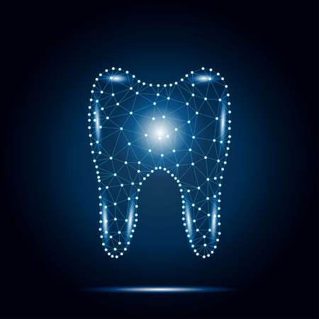 Tooth in polygon shining blue dots icon.のイラスト素材