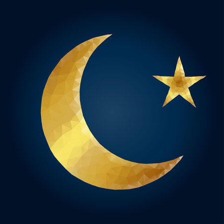 Polygonal gold half moon and starのイラスト素材
