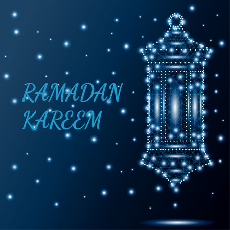 Polygonal lantern card in blue.のイラスト素材