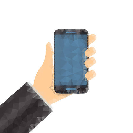 Hand holding smartphone polygonのイラスト素材