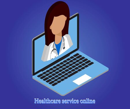 Woman doctor, laptop 3d isometricのイラスト素材