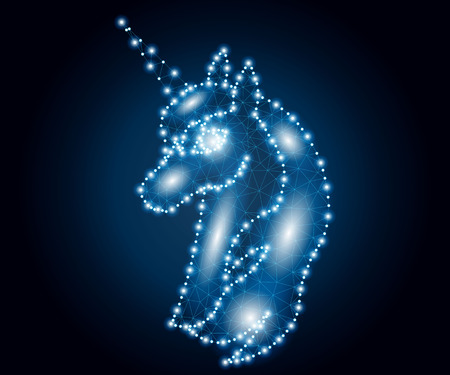 Unicorn head polygon blue starsのイラスト素材