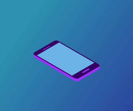 3D Isometric concept of smartphone, mobile phone. Digital gadget, isolated on blue gradient background. Isometric flat design. Vector illustration.のイラスト素材