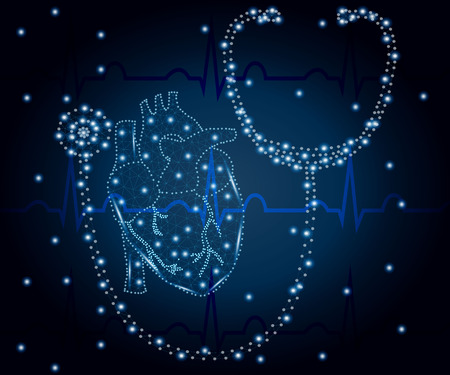 stethoscope, heart, polygon, blue ECG 2のイラスト素材