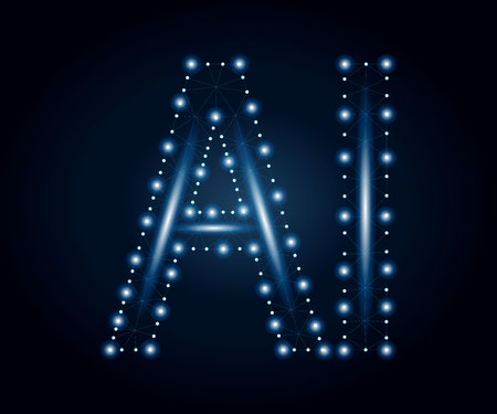 AI Letter Artificial Intelligence . Polygonal low poly design. Wireframe polygon concept. Abstract vector illustration with polygon, line, connecting dots, origami.のイラスト素材