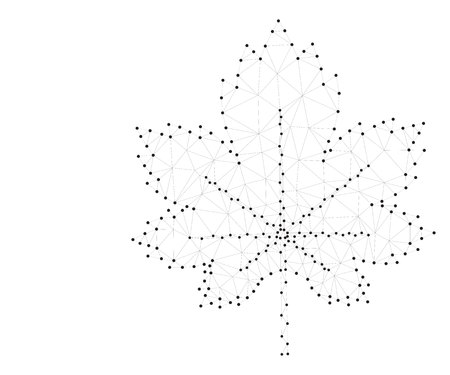 Maple leaf, autumn symbol, isolated. Polygonal low poly design. Wireframe polygon concept. Abstract vector illustration with polygon, line, connecting dots.のイラスト素材