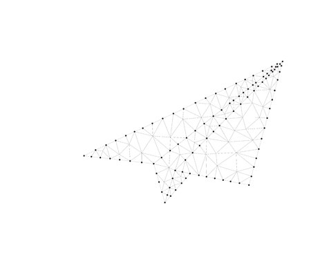 Paper airplane. Stardust trail effect. Travel, freedom and aviation background. Polygonal low poly design. Wireframe polygon concept. Abstract vector illustration with polygon, line, connecting dotsのイラスト素材