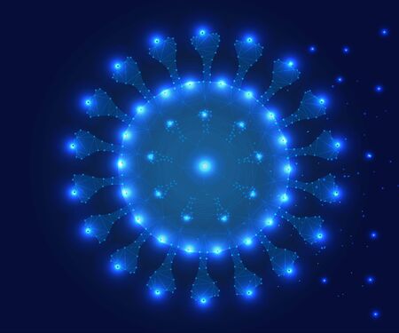 Virus cells polygon, covid, blueのイラスト素材