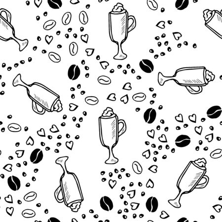 coffee set doodle, seamlessのイラスト素材