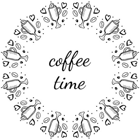 coffee set doodle, border cup 2-2のイラスト素材