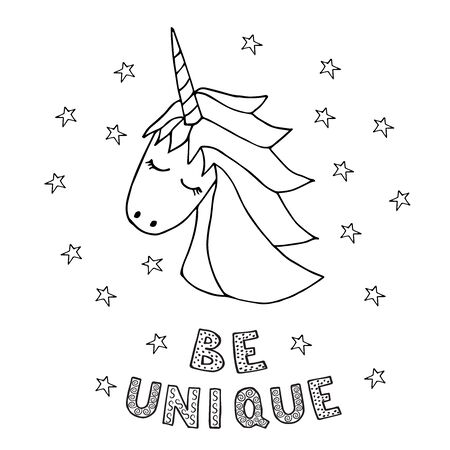 face unicorn doodle bw, lettering 2のイラスト素材