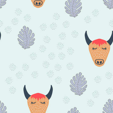 bull face scandinavian seamless 1のイラスト素材