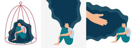 girl sitting, hugging knees 11 setのイラスト素材