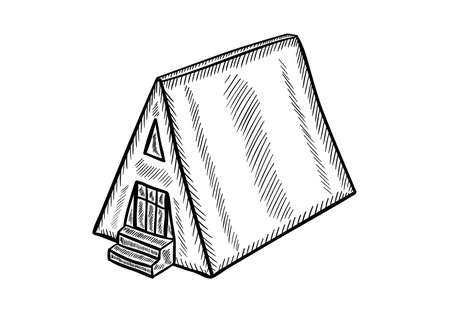 Glamping doodle tent  illustrationのイラスト素材